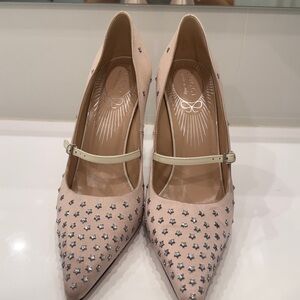 Gucci Pink Star-Stud Suede Mary Jane Pumps with Cream Strap EU 38.5